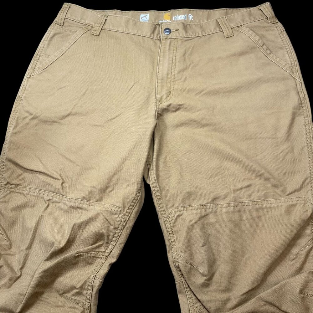 Carhartt Mens Relaxed Fit Work Pants 42x30 Tan Durable Cotton Multiple Pockets